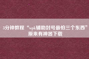 3分钟教程“wpk辅助封号最怕三个东西	”原来有神器下载